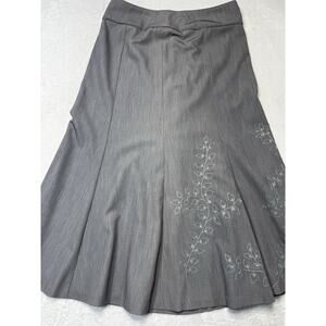 Sigrid Olsen Gray Embroidered A Line Skirt Floral Stitching SZ 6 Classic Chic